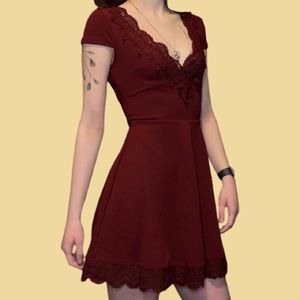 NWT B. Darlin Wine Red Lace Trim Dress